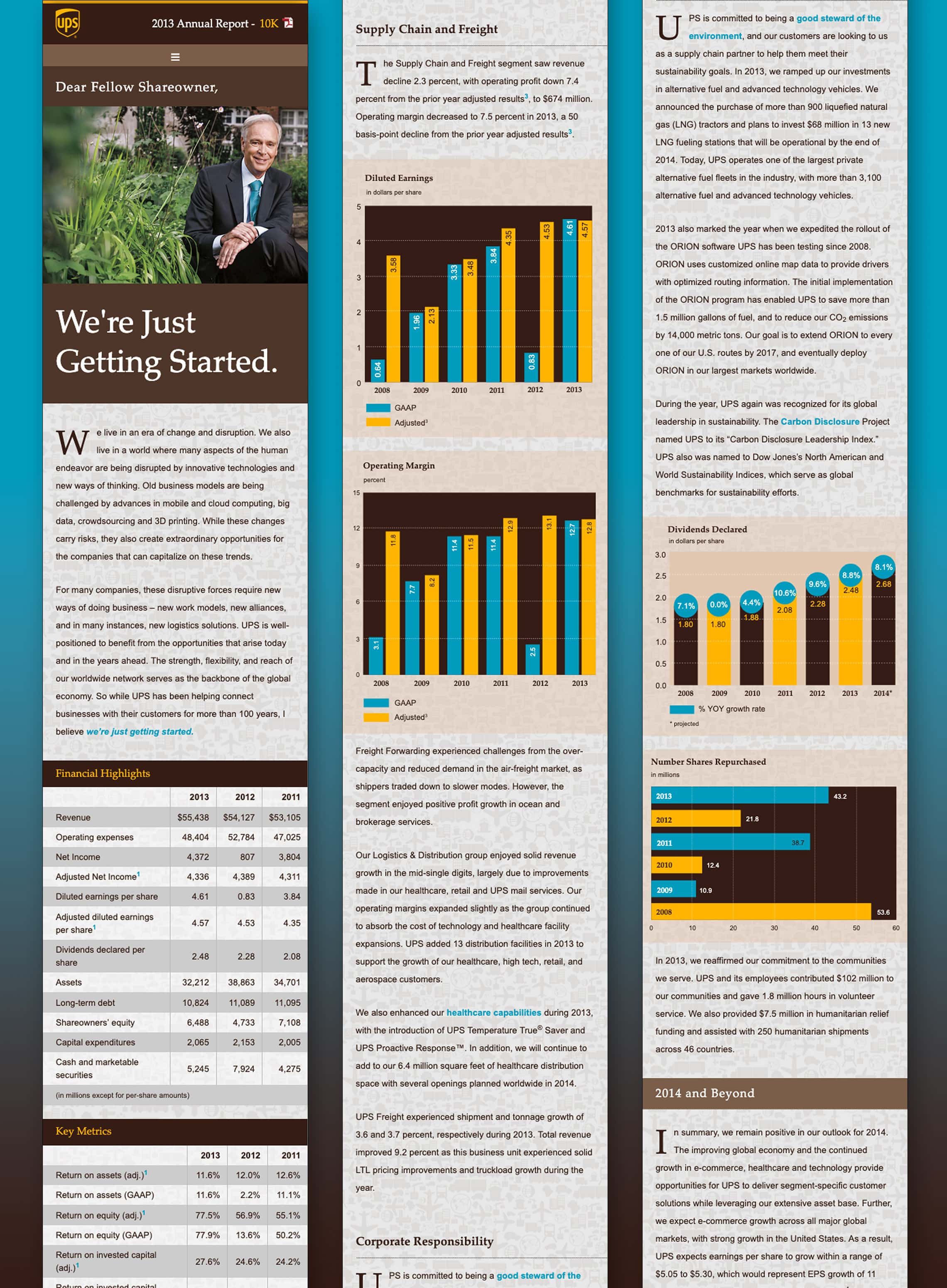 Screenshots of UPS's annual report website