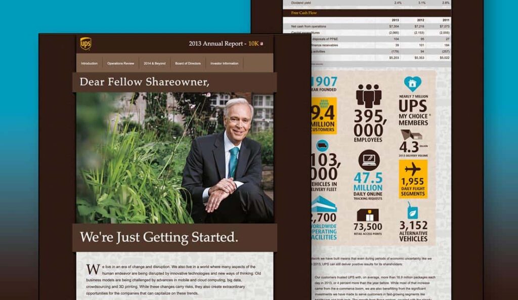 Screenshots of UPS's annual report website