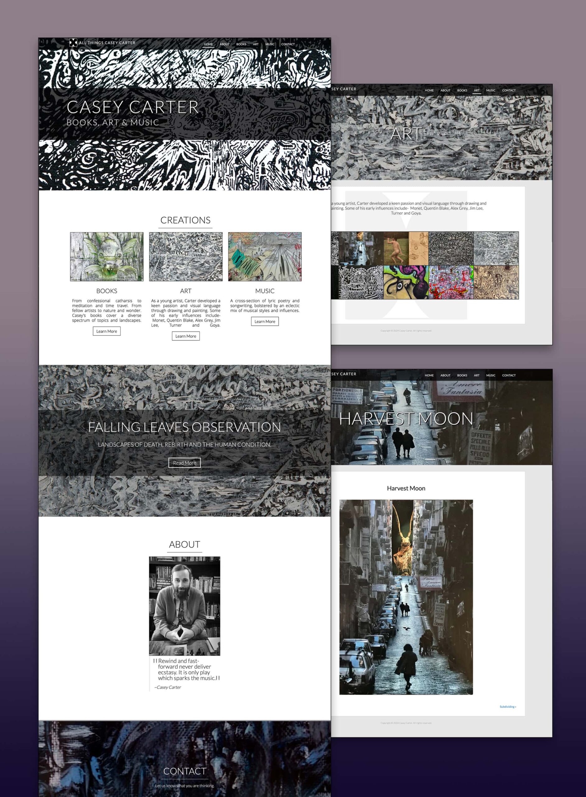 Screenshots of Casey's Carter website on desktop screens