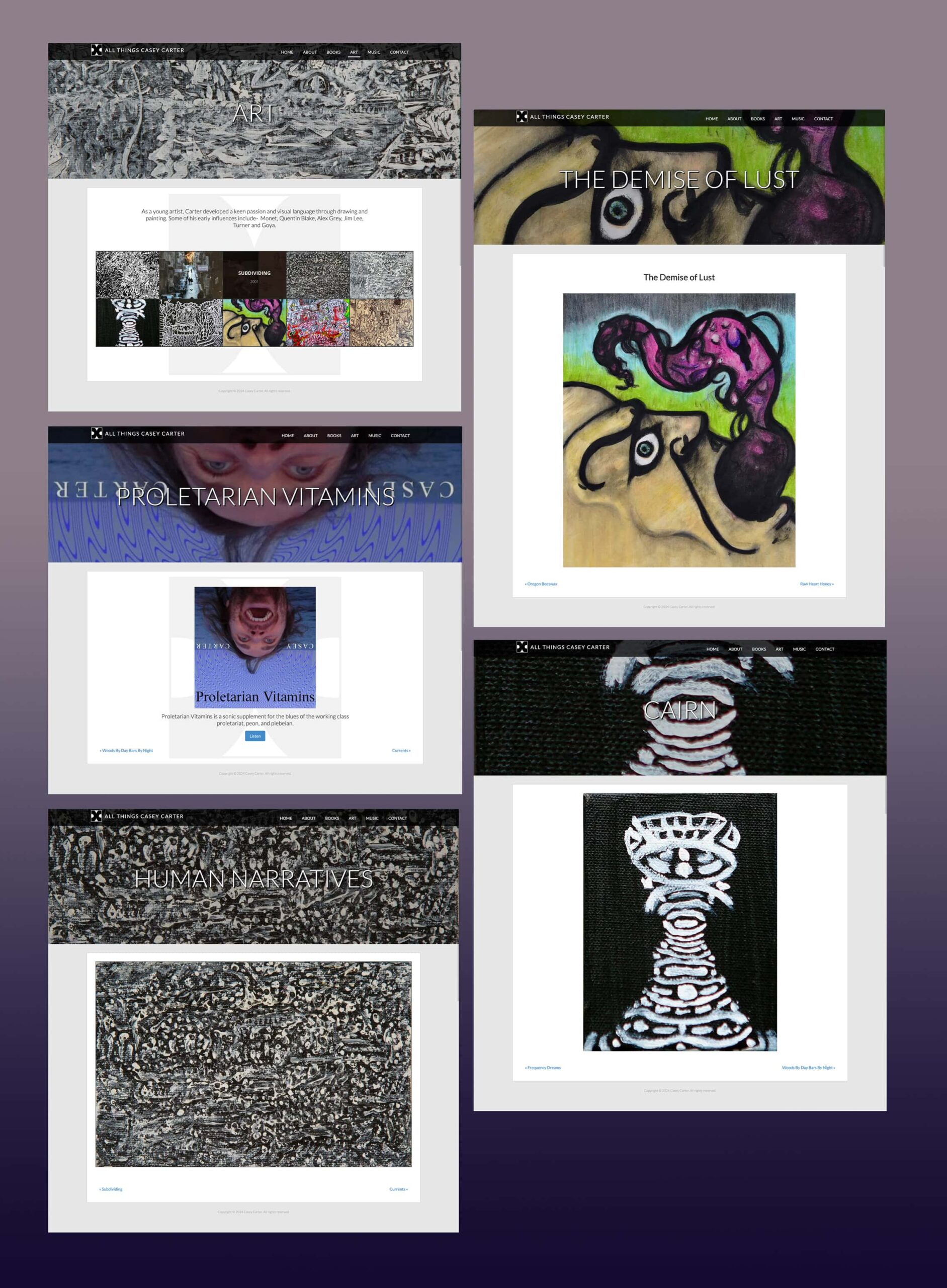 Screenshots of Casey's Carter website on desktop screens