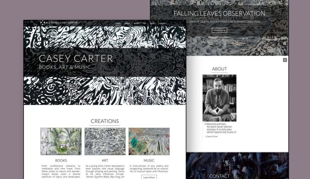 Screenshots of Casey's Carter website on desktop screens