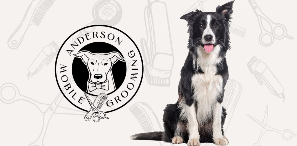 Anderson Mobile Grooming logo, black and white Collie