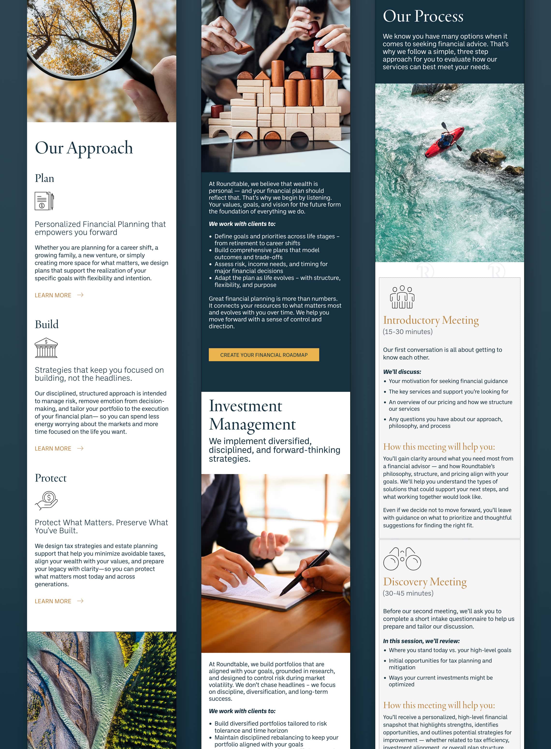 Screenshots of Roundtable Planning & Investment's website on mobile
