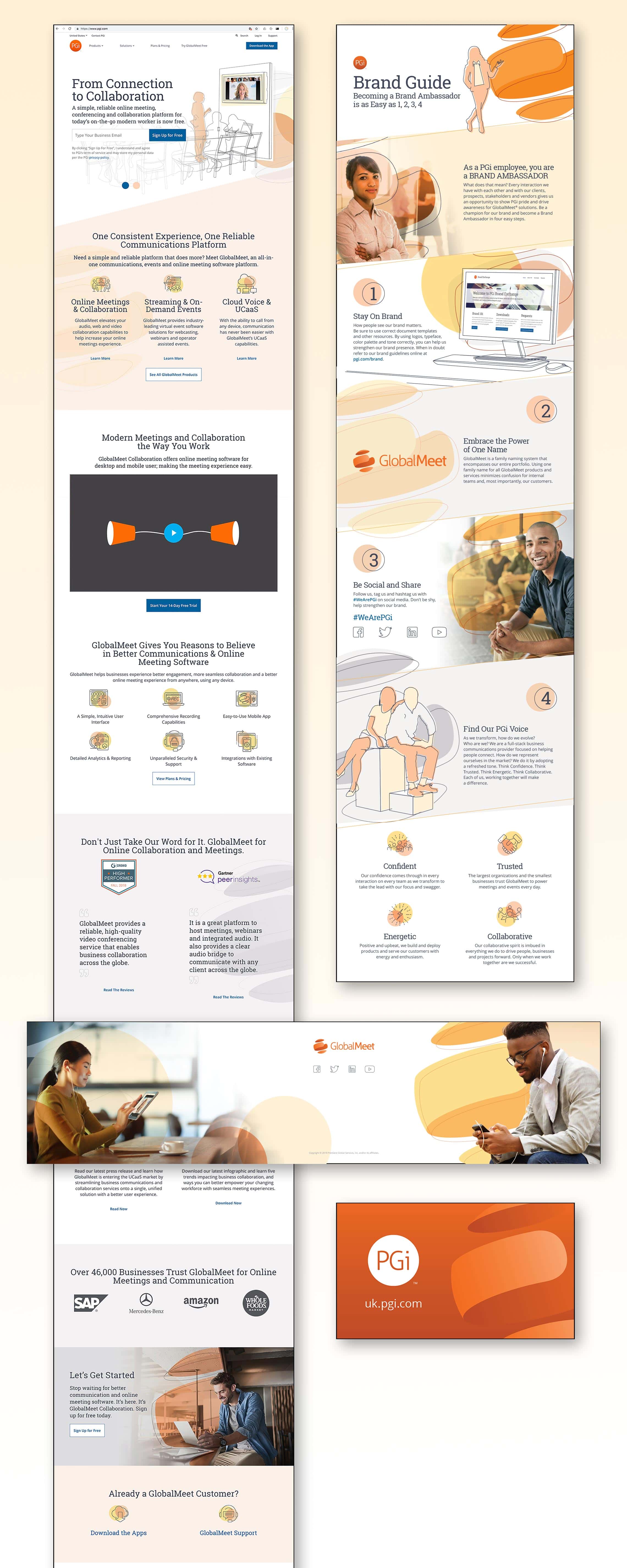 screenshots of PGi's website and branded collateral