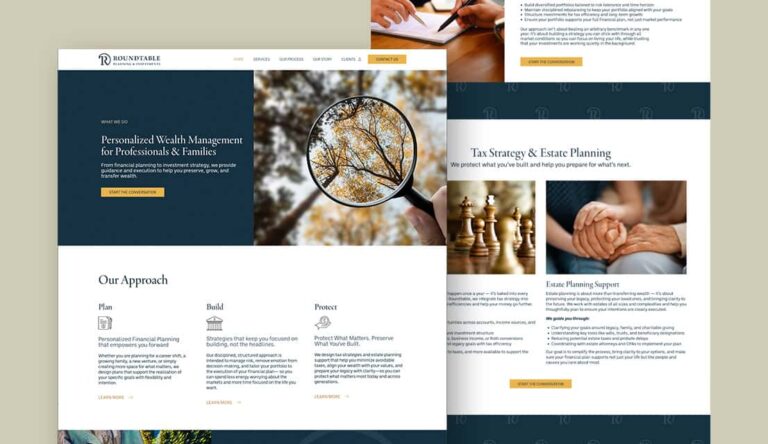 Screenshots of Roundtable Planning & Investment's website