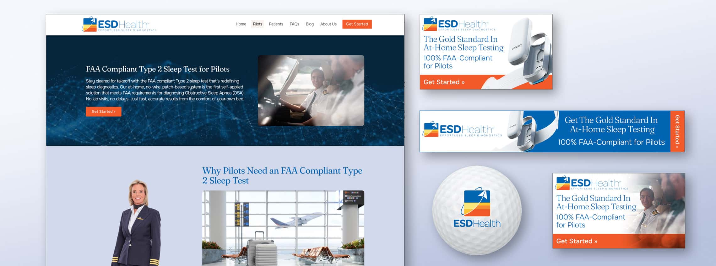 EffortlessSleep Diagnostics Web Site Screen Shots, banner ads, and branded golf ball